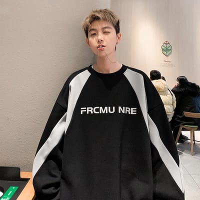 Heren Trui, Lente- en Herfstkleding, Nieuwe Ronde Hals Contrasterende Kleur Koppel Trui, Heren Veelzijdig Hong Kong Stijl Losse Casual Jas 3XL