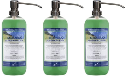 Shampoo Alpenkruiden - 1 liter (transparant) - 3 stuks - met zilveren pomp - Voordeelverpakking - Haarverzorging
