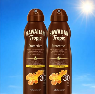 2 x Hawaiian Tropic - Zonnebrand - Island Glow Dry Oil Continuous Spray SPF 30 - Hydraterend & Beschermend - 177 ml - Zonbescherming - Zonbrand Spray - Droge Olie - SPF 30 - Huidhydratatie