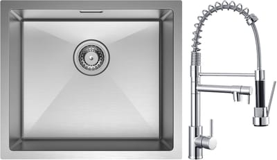 CECIPA Max Spoelbak Keuken 50x44CM - Spoelbakken Keuken Met keukenkraan met uittrekbare uitloop - Wasbak Keuken - Enkele Spoelbak - Spoelbakken met afdruip - RVS