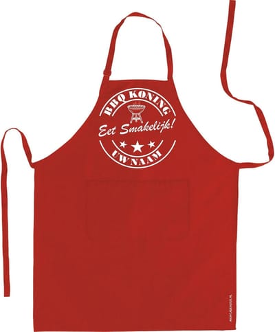 Mijncadeautje Schort - BBQ Koning - met voornaam - eet smakelijk - mooie en exclusieve keukenschort - rood