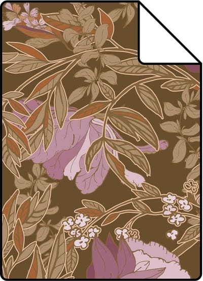 Proefstaal ESTAhome behang vintage bloemen in art nouveau stijl bruin en mauve paars - 26.5 x 21 cm - 131729-S