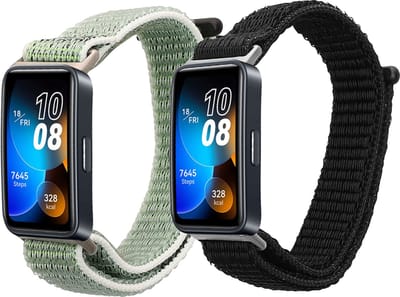 kwmobile Horlogebandjes geschikt voor Huawei Band 10 / 9 / 8 - 2 x Nylon Smartwatch bandje in zwart / groen.