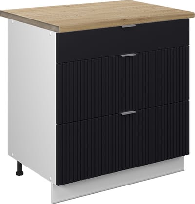 Vicco Fame-Line Keukenonderkast – 80 cm met 3 laden, WB Eik Zwart gestreept