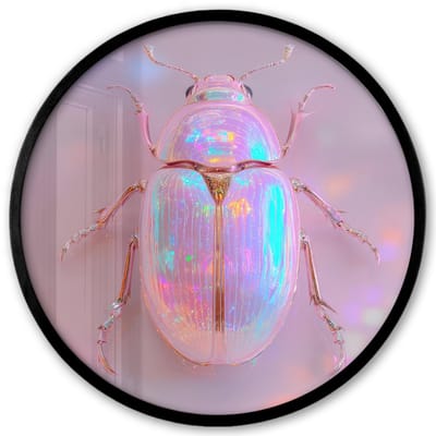 Poster in lijst Rond - Fotolijst 40x40 cm - Posters - Kever - Metallic - Lichteffect - Roze - Ronde posterlijst zwart - Decoratie - Wanddecoratie woonkamer - Muurdecoratie slaapkamer
