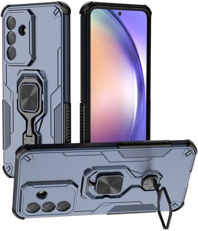 MobyDefend Hoesje - Geschikt voor Samsung Galaxy A57 - Dubbelgelaagde Pantsercase Met Standaard - Blauw