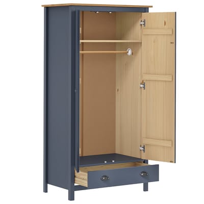 vidaXL - Kledingkast - Hill - 2 - deuren - 89x50x170 - cm - massief - grenenhout - grijs