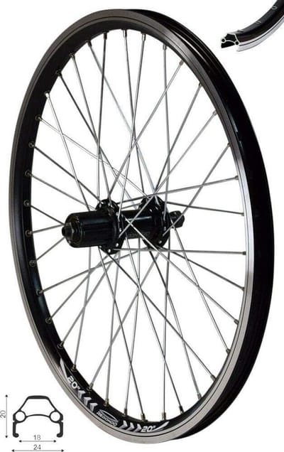20 Inch Achterwiel Set voor Loopfiets of Vouwfiets Zwart