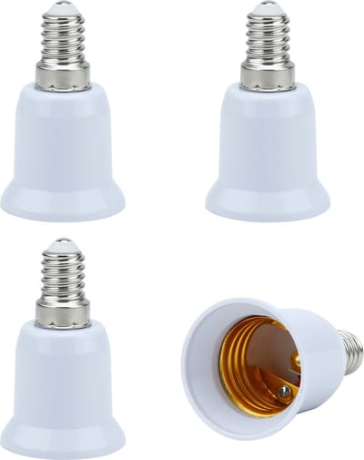 Intirilife E14 naar E27 fittingadapter in WIT - 4x lampadapter voor het omzetten van E14 naar E27 - set van 4 converters voor fitting voor gloeilampen, LED, halogeen, spaarlampen