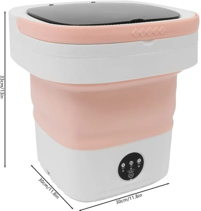 RosaBloom Opvouwbare Mini Wasmachine – 12 Liter – Met Centrifuge Mand & Afvoerslang – 3 Wasprogramma’s – Voor Camping, Camper en Student – Roze