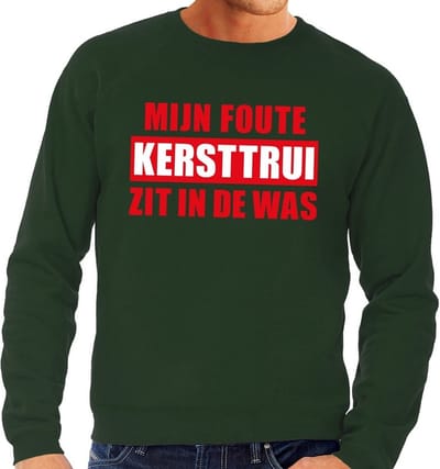 Bellatio Decorations Foute kersttrui - sweater - groen - Mijn Foute Kersttrui Zit In De Was - voor heren S