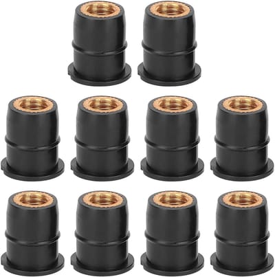 Set van 10 Expansie Moeren M6x0.8mm voor Motorfietsen en ATV's, Rubber Geïsoleerd en Messing voor Bevestiging van Windschermen en Carrosserie