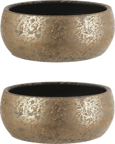 Bloempot schaal keramiek voor kamerplanten goud 15 x 37 cm - 2x stuks - Mica Decorations plantenpotten