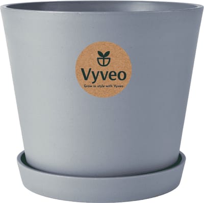Vyveo - Bloempot Norden met onderzetter - 12x11 - Donkergrijs - Bloempot voor binnen en buiten - Lichtgewicht - Breukbestendig - Vorstbestendig - UV-bestendig