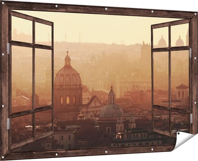 Gards Tuinposter Doorkijk Rome Stad bij Zonsopgang - 180x120 cm - Tuindoek - Tuindecoratie - Wanddecoratie buiten - Tuinschilderij