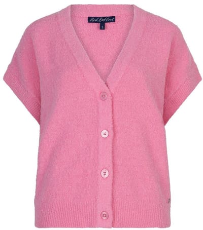 Red Button roze dames vest   V-hals   Regular fit   Geen zakken   Structuur patroon   Knoopsluiting   Korte mouw Roze XS
