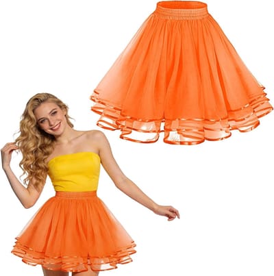 Klassieke Oranje Tutu Rok voor Vrouwen, Elastische 3-Laags Tulle Rok voor Carnaval, Themafeesten en Dansactiviteiten