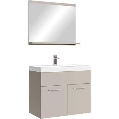 Badplaats Badkamermeubel Montreal Set 02 60 x 35 cm – Cashmere – Hangend Meubel met Wastafel en Spiegel