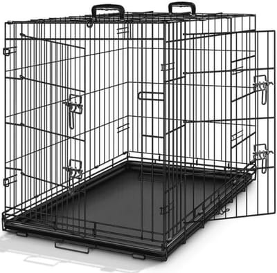TRESKO Hondenkooi 107 x 71 x 77 cm opvouwbaar met 2 deuren | transportkooi auto | hondenbox met bodemschaal | transportbox draadkooi