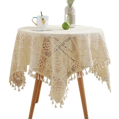 Estheticisme Grote Ruitvormige Amerikaanse Klassieke Tafelkleed Met Gehaakte Tafelkleedhouders 60x60cm beige
