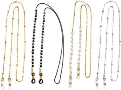 Allecto Plus - Brillenketting 4 stuks - Gouden parelbrillen - Dames zonnebrilband - Leesbrillen - Zwart - Trendy accessoires voor brillen