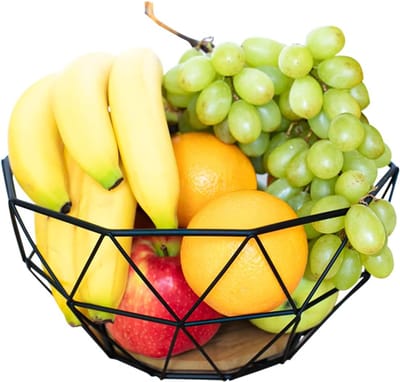 Fruitmand Metaal Zwart - Moderne Ronde Fruitschaal - Decoratieve Multifunctionele Opbergmand Voor Keuken En Aanrecht - 26 x 26 x 12 cm