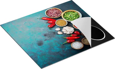 Chefcare Inductie Beschermer Kruiden met Groentes op Groene Marmer - 60x50 cm - Afdekplaat Inductie - Kookplaat Beschermer - Inductie Mat