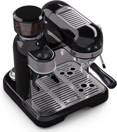 Klarstein Koffiemachine Espresso portafiltermachine met melkopschuimer, 1,4 L retro mini-espressomachine met filterhouder, 1550W koffiezetapparaat klein, melktank, thermoblock, voor cappuccino - 20 Bar - voor Keuken - LED