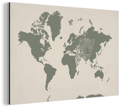 Aluminium schilderij 180x120 cm - Wanddecoratie metaal - Wereldkaart - Dieren - Panter - Metalen muurdecoratie woonkamer - Decoratie industrieel - Foto op dibond - Industriële accessoires slaapkamer
