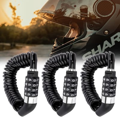 NTHProducts - Fietslot - Helm slot - Compact en draagbaar - Zwart - Kabelslot - Geschikt voor motorhelmen en fietsen - 3-delige set