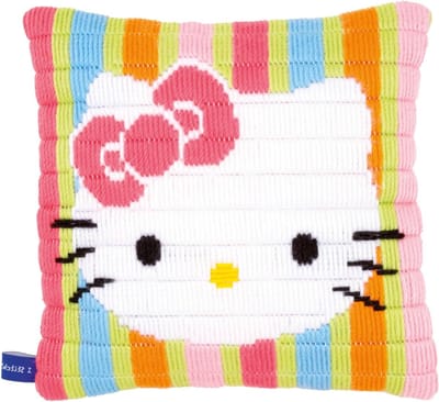 Vervaco Spansteek borduurkussen Hello Kitty gestreept, katoen, meerkleurig, 25 x 25 x 0,3 cm