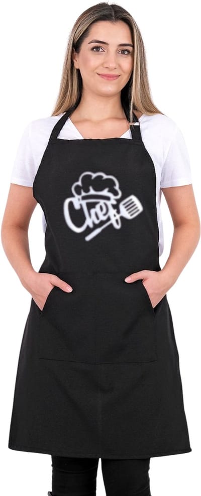 Chef Master Keukenschort - Zwart - 60x80 cm - Kookschort met Zakken - Verstelbare Nekband - Keukenschort dames - Keukenschort Heren