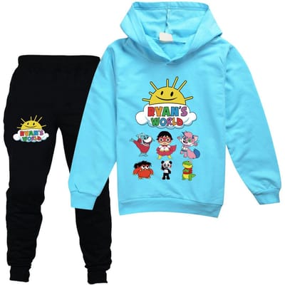 Mode Kinderen Hoodie Sets Ryan Toys Review Bedrukt Capuchon Sweatshirt + Sweatpants 2 Delige Set Casual Pullover Pak Hoodies en Joggingbroek 100 lichtblauwe kleur