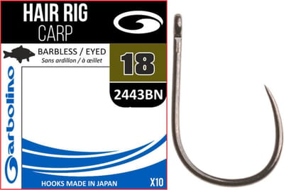 Garbolino Hair Rig Carp Barbless-Eyed 2443BN (10 pcs) - Maat : 18