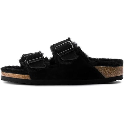 Birkenstock Arizona Série Shearling Cuir Daim Double Boucle Claquettes Claquettes Unisexes Noir 0752661 38 black