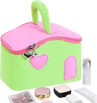 Famanu – Huisvormige make-up tas, compacte cosmetica organizer voor woon-werkverkeer en reizen