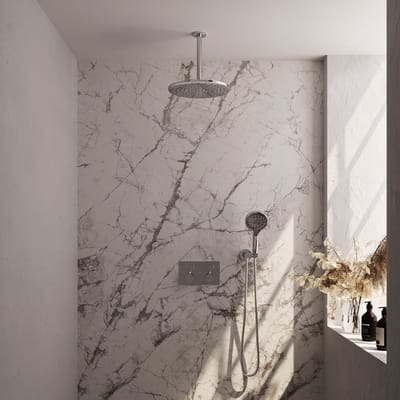 Brauer Chrome Edition thermostatische inbouw regendouche met drukknoppen SET 60 met 30 cm douchekop en plafondarm en 3-standen handdouche en doucheslang en wandaansluitbocht chroom
