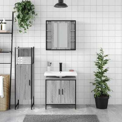 vidaXL - 3-delige - Badkamermeubelset - bewerkt - hout - grijs - sonoma - eikenkleur
