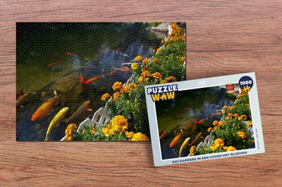 Puzzel Koi karpers in een vijver met bloemen - Legpuzzel - Puzzel 1000 stukjes volwassenen