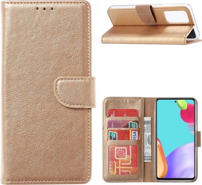 LuxeBass gouden book case voor Samsung Galaxy A52 | kunstleren portemonnee hoesje | 3 pasvakjes | volledige bescherming | valbestendig tot 1m
