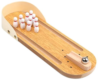 Dailygoods- Bowling Game Set Compact Houten Design - Mini Bowling - Tafelspel - Desk Decoratie - Ideaal voor Korte Pauzes - Realistische Setup