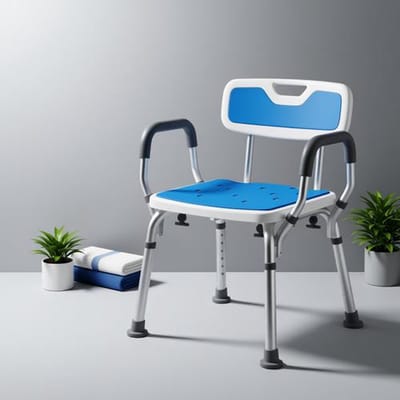 Douchestoel met afneembare rugleuning en armleuningen - antislip - in hoogte verstelbaar - wit en blauw