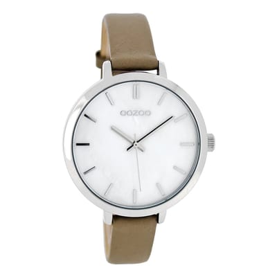 OOZOO Timepieces - Zilverkleurige horloge met taupe leren band - C8357