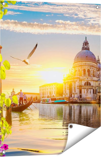 Gards Tuinposter Kanaal in Veneti� met Bloemen - 60x80 cm - Tuindoek - Tuindecoratie - Wanddecoratie buiten - Tuinschilderij