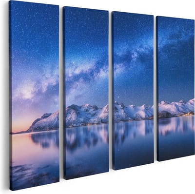 Artaza Canvas Schilderij Vierluik Melkweg Bij Besneeuwde Bergen - 80x60 - Foto Op Canvas - Canvas Print