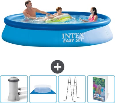 Intex Rond Opblaasbaar Easy Set Zwembad - 366 x 76 cm - Blauw - Inclusief Pomp Grondzeil - Ladder - Zwembadgids