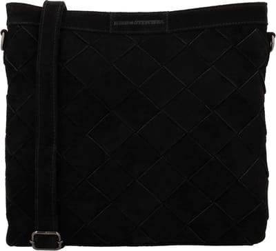 Hide & Stitches Acadia Schoudertas - Suède - Geweven - Verstelbare Band - Rits - Dames Tas - Crossbody - Leren Dames Tas - Zwart
