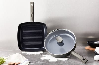 ISENVI Avon Pannenset Inductie - Keramisch - 5 Delig - Grillpan en Hapjespan met Deksel - PFAS, PTFE Vrij - Alle warmtebronnen