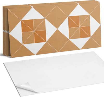 Coloray Plaktegels - Geometrie in tinten Wandtegel Zelfklevend - 60 cm x 30 cm - Beige Plaktegels - 6 stuks - Rechthoek PVC Tegels - Plaktegels Keuken - Zelfklevende Vloertegels Badkamer - Vinyl Tegels Zelfklevend - Zelfklevende Wandtegels
