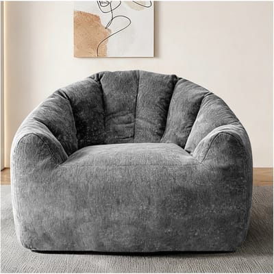 HAUSS SPOLE Zitzak Stoel Rond - Ergonomische Zitondersteuning - Ruim Om Te Loungen - Voor Woonkamer Slaapkamer Leeshoek - Flanel Grijs
